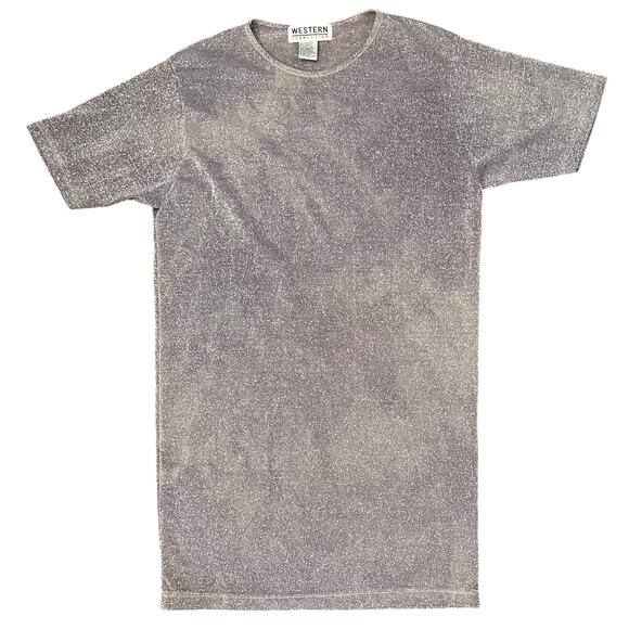 Vintage 90s Purple Swirl Glitter Short Sleeve Blouse Long Tee Shirt Top Size M - Picture 2 of 8